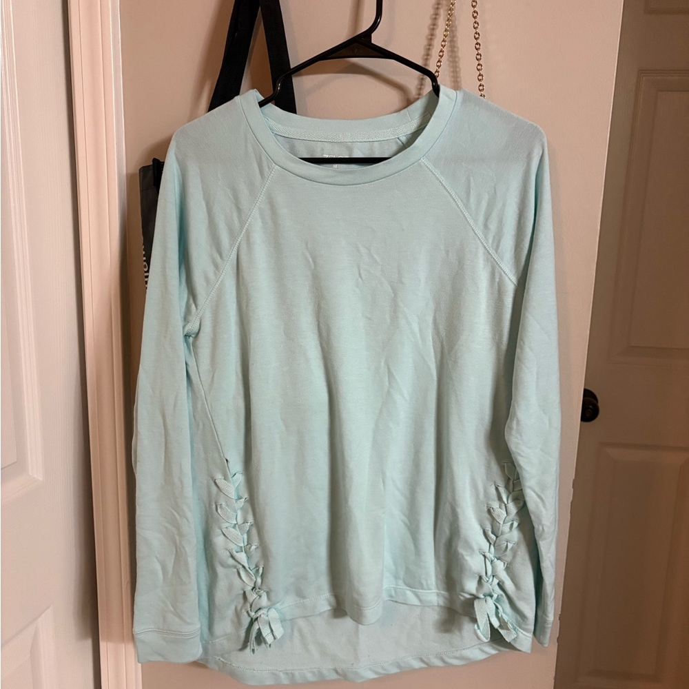 ZELOS Light Mint Lace-Up Long Sleeve Sweatshirt